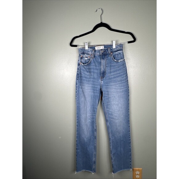 Abercrombie & Fitch Jeans 25/0L Blue Ankle Straight Ultra High Rise Raw Hem NWOT - Picture 6 of 16